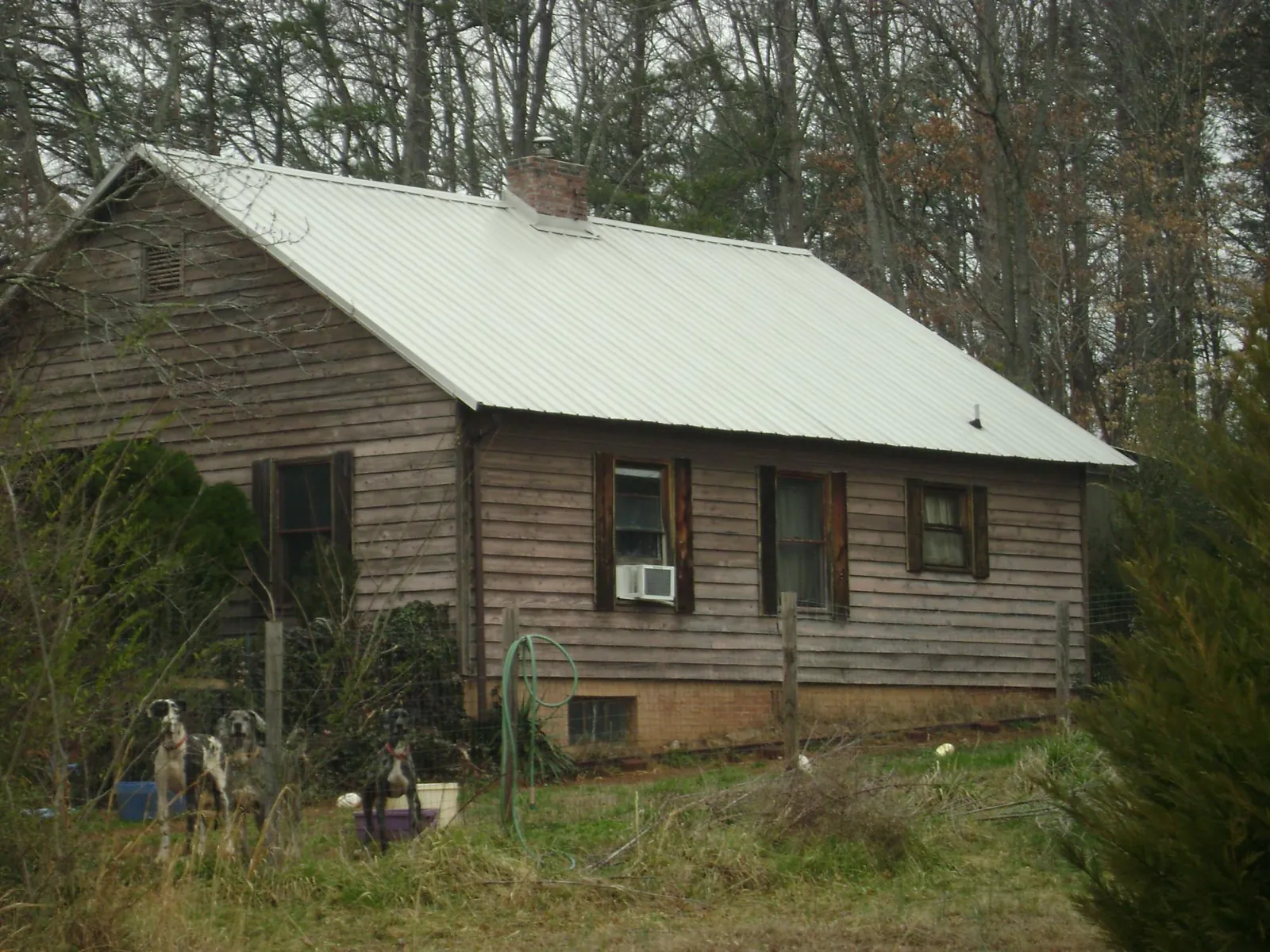 White metal roof on an old wood sided farmhouse, from a Metal Roof Installation job in Moravia